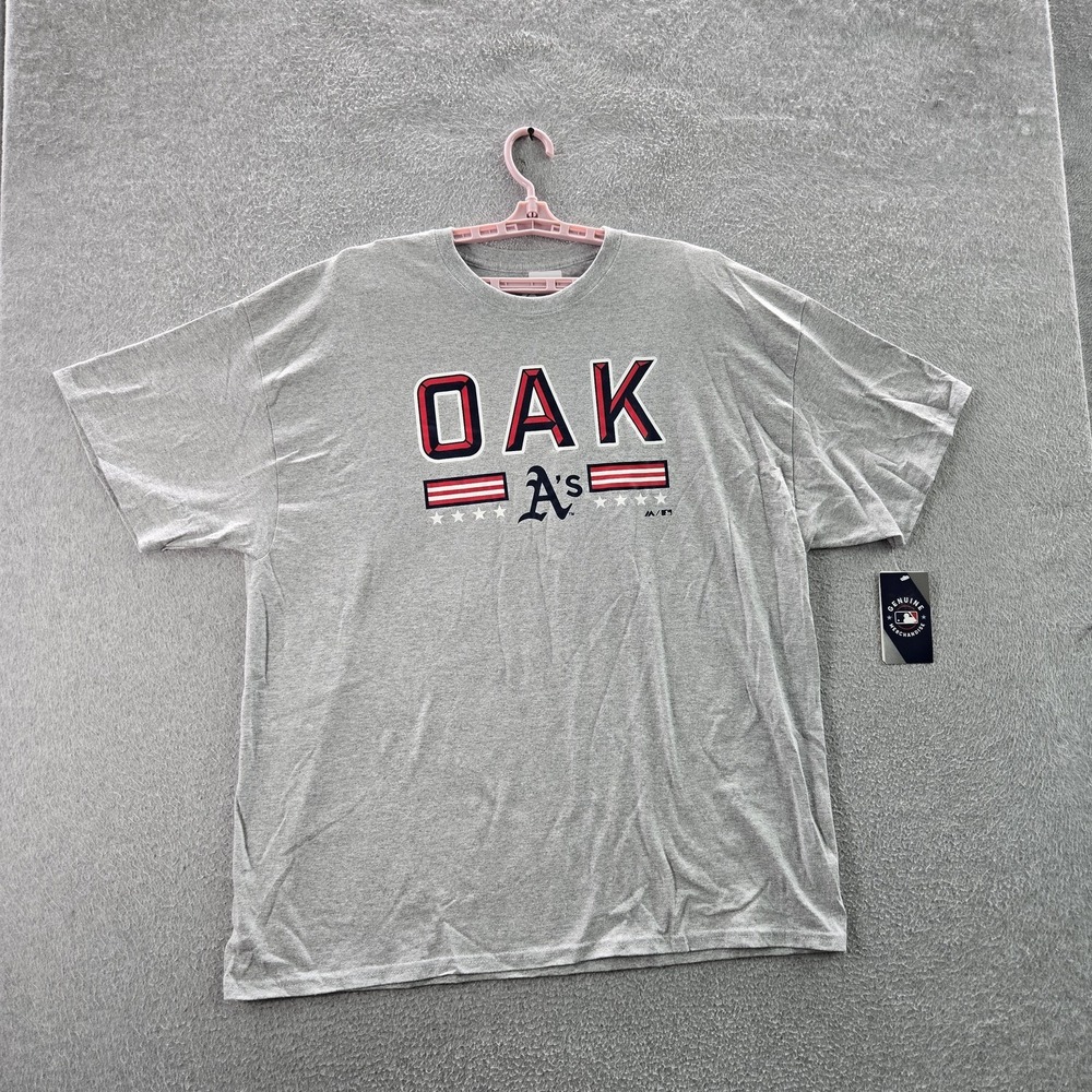 Oakland Athletics Men Shirt 2XL Gray Majestic Graphic Team Logo Short Sleeve NWT